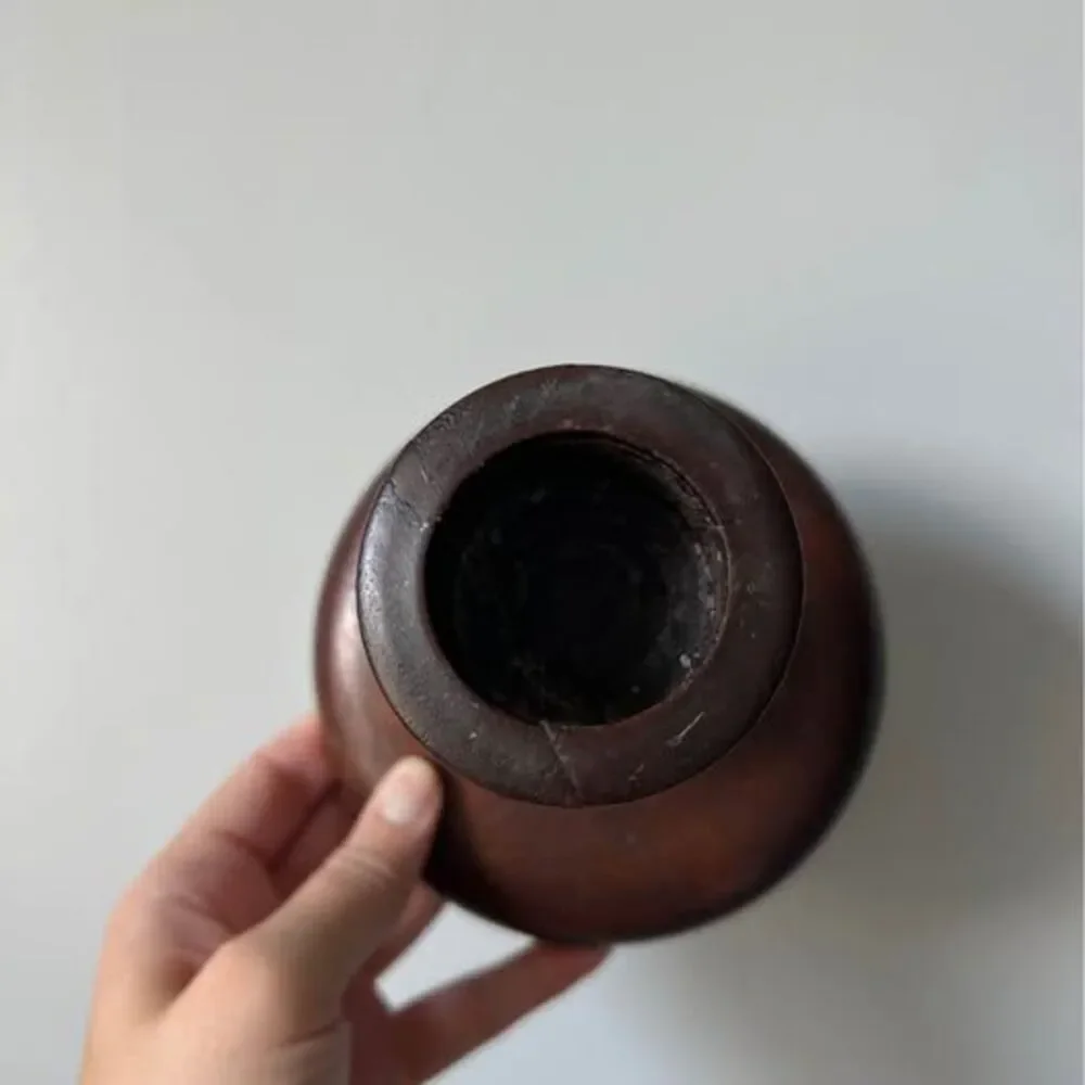 Vintage MCM Dark Brown Wood Candle Holder